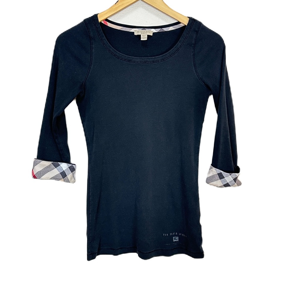 Burberry Brit Black Check Cuff Stretch Top‎ Shirt Women’s Medium